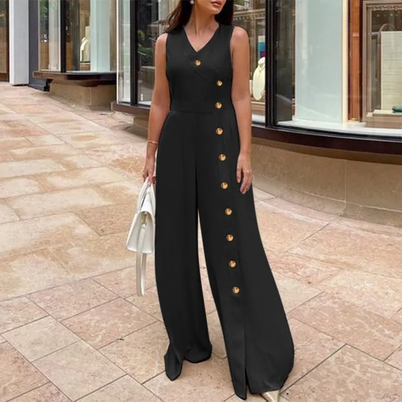 V Neck High Wasit Jumpsuits