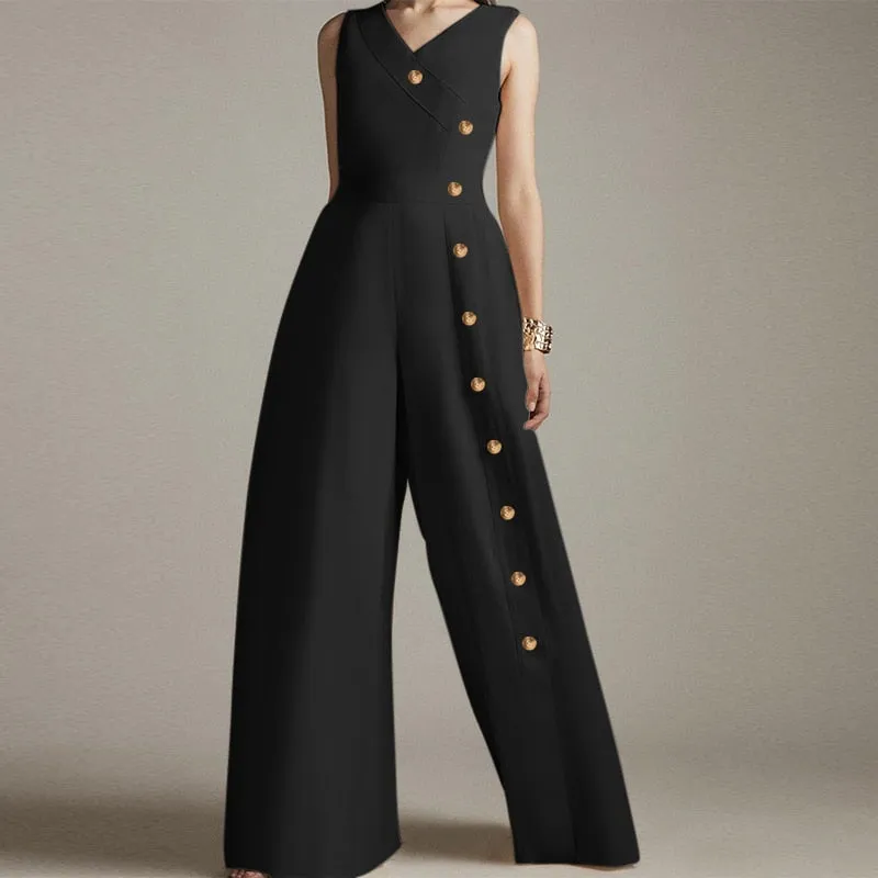 V Neck High Wasit Jumpsuits